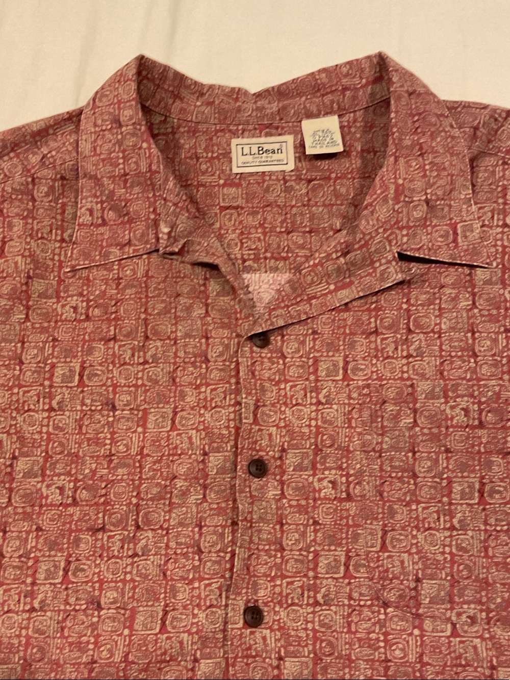 L.L. Bean Men's Short-Sleeve Button-Down Shirt Brick Red XL Reg